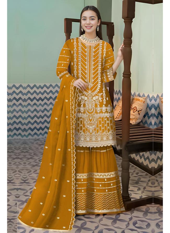 Georgette Yellow Wedding Wear Embroidery Work Pakistani Suit